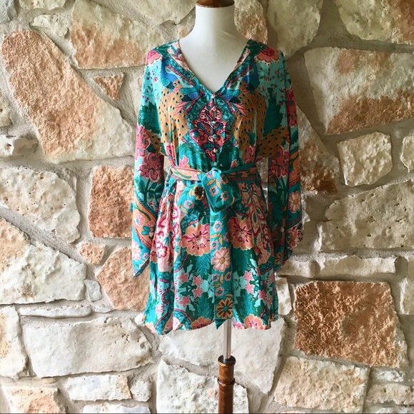 Jardin Des Plantes Peacock Romper In Turquoise - Picture 4 of 8